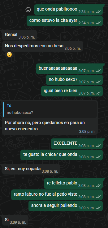 Mensaje real sobre una cita que terminó con un beso y un nuevo encuentro acordado